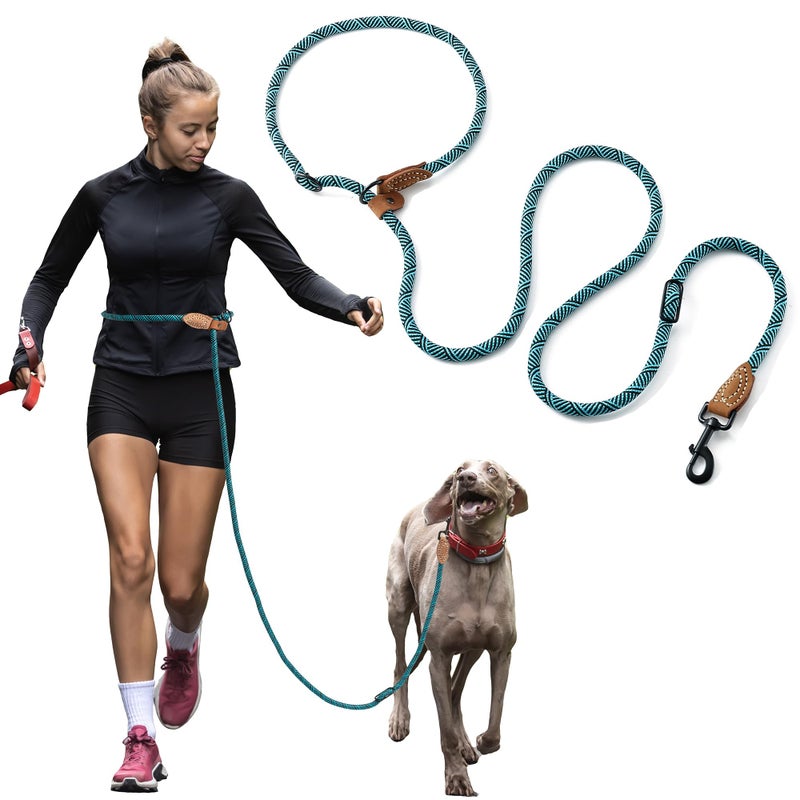 Mile High Life Hands Free Dog Leash, Crossbody Waist Leash with Genuine Leather Connection, Multifunctional Adjustable Slip Lead for Dog Walking Running (Green, 8FT) - Image 1
